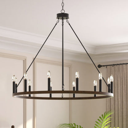 Suspension Acroma à 12 lumières, style ferme, 40 pouces, en forme de roue de charrette, avec certification UL - 40'' de diamètre x 138'' de hauteur