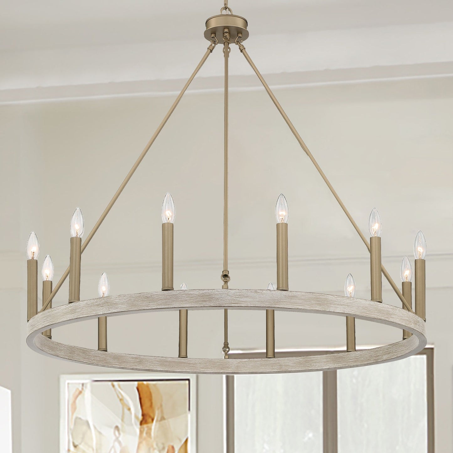 Suspension Acroma à 12 lumières, style ferme, 40 pouces, en forme de roue de charrette, avec certification UL - 40'' de diamètre x 138'' de hauteur