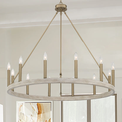 Suspension Acroma à 12 lumières, style ferme, 40 pouces, en forme de roue de charrette, avec certification UL - 40'' de diamètre x 138'' de hauteur