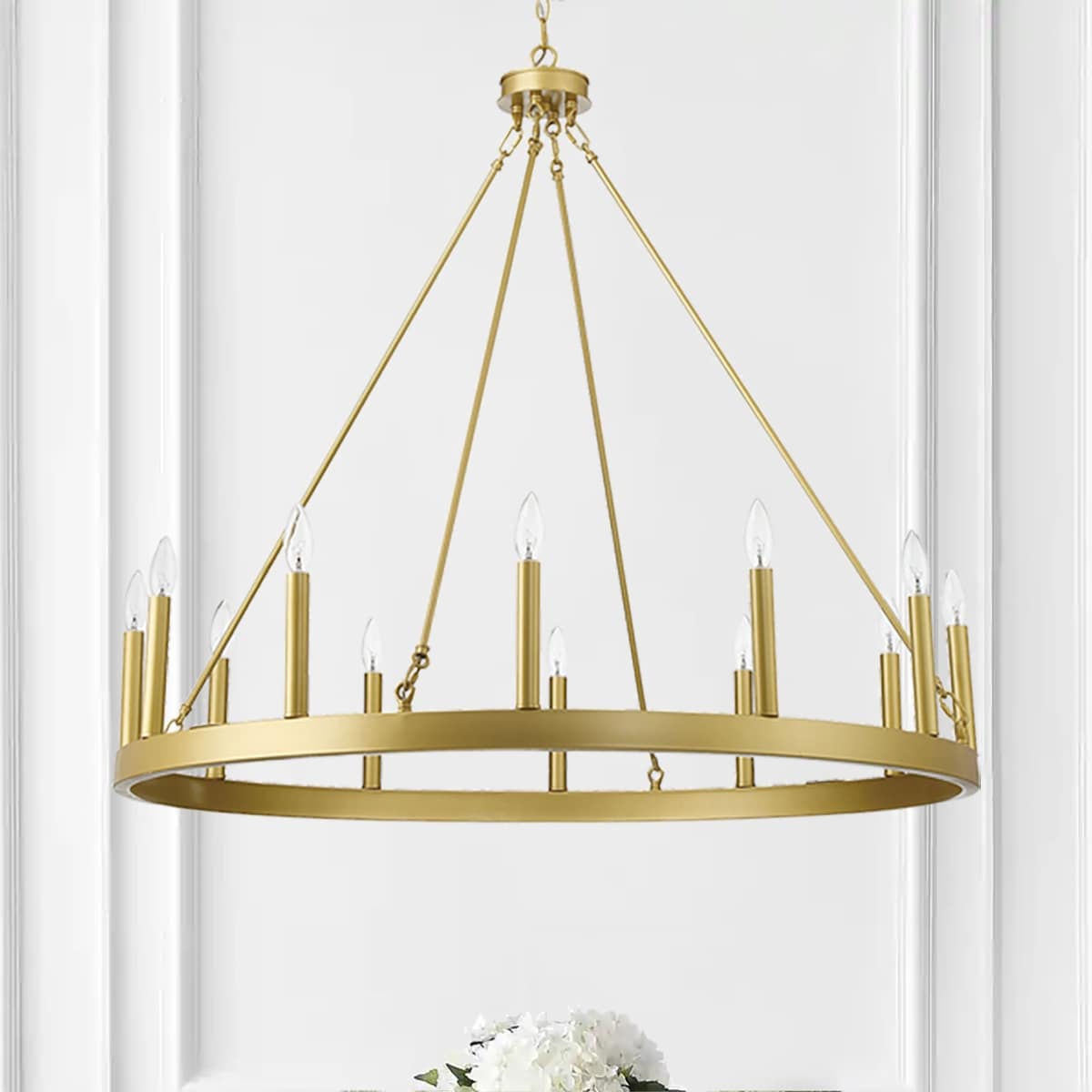 Suspension Acroma à 12 lumières, style ferme, 40 pouces, en forme de roue de charrette, avec certification UL - 40'' de diamètre x 138'' de hauteur
