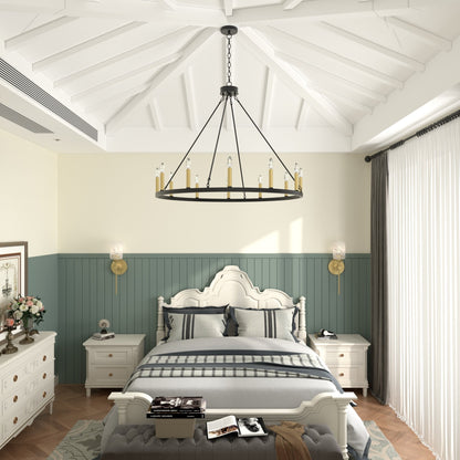 Suspension Acroma à 12 lumières, style ferme, 40 pouces, en forme de roue de charrette, avec certification UL - 40'' de diamètre x 138'' de hauteur
