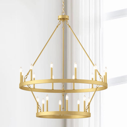 Suspension Acroma à 20 lumières, style ferme moderne, en forme de roue de charrette ronde de 40 pouces, avec certification UL