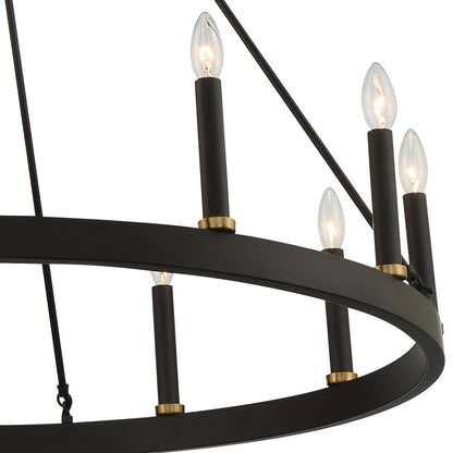 Suspension Acroma à 12 lumières, style ferme, 40 pouces, en forme de roue de charrette, avec certification UL - 40'' de diamètre x 138'' de hauteur