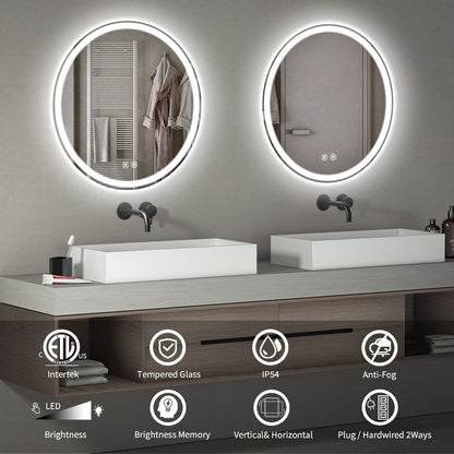 Miroir de coiffure rond sans cadre, à éclairage LED, avec fonction de gradation et anti-buée.