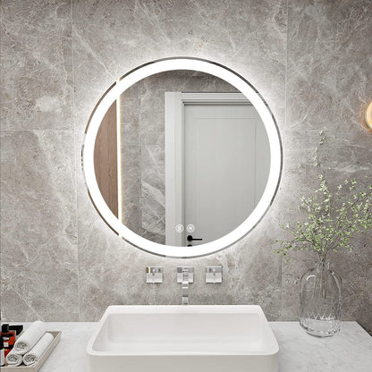 Miroir de coiffure rond sans cadre, à éclairage LED, avec fonction de gradation et anti-buée.