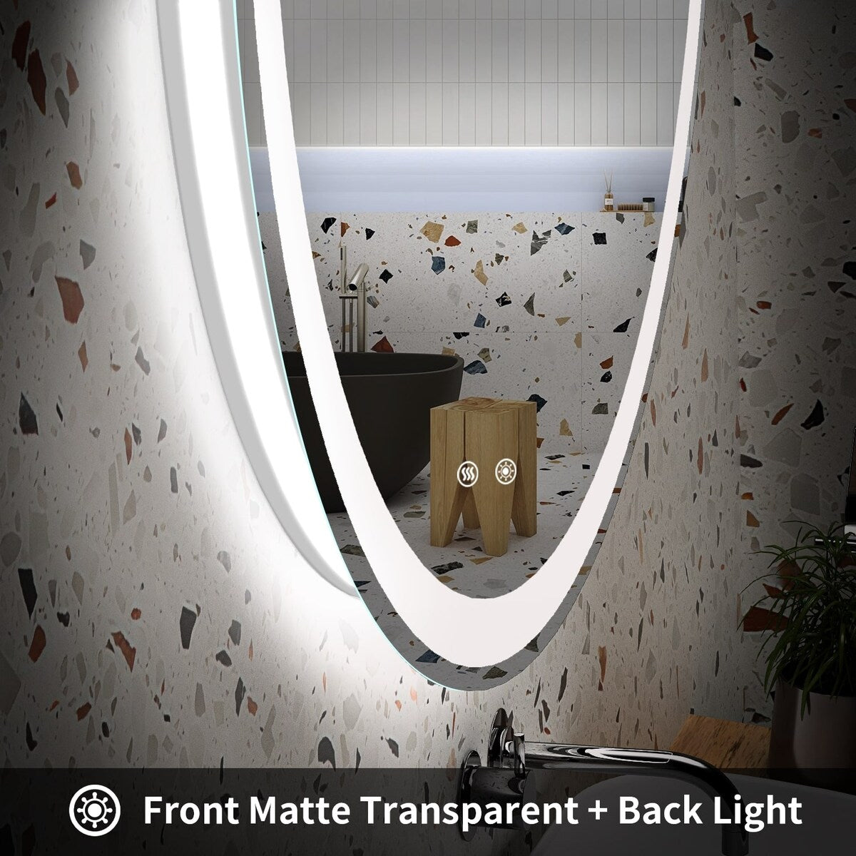 Miroir de coiffure rond sans cadre, à éclairage LED, avec fonction de gradation et anti-buée.