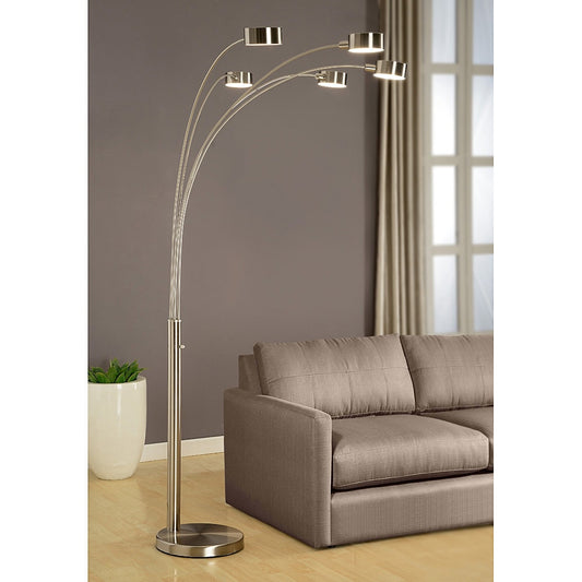 Lampadaire à 5 lumières à arche en acier brossé Charlie de Strick &amp; Bolton