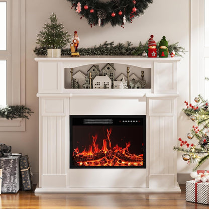 BOSSIN Cheminée électrique 43 pouces avec manteau de cheminée, insert de cheminée électrique 23 pouces, meuble TV indépendant avec foyer en bois