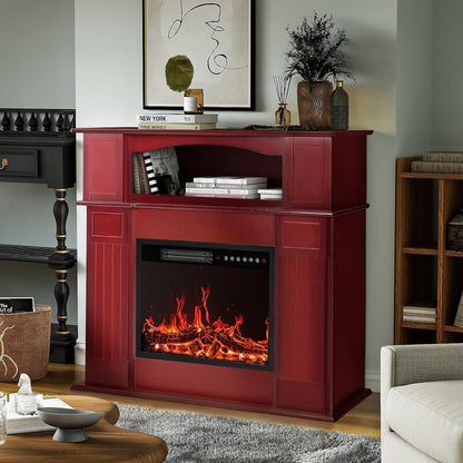 BOSSIN Cheminée électrique 43 pouces avec manteau de cheminée, insert de cheminée électrique 23 pouces, meuble TV indépendant avec foyer en bois