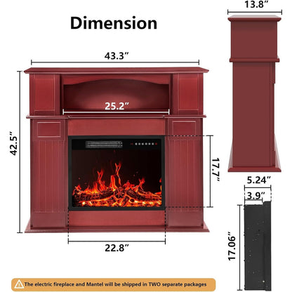 BOSSIN Cheminée électrique 43 pouces avec manteau de cheminée, insert de cheminée électrique 23 pouces, meuble TV indépendant avec foyer en bois