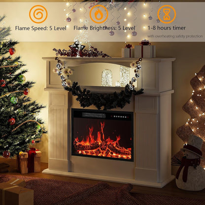 BOSSIN Cheminée électrique 43 pouces avec manteau de cheminée, insert de cheminée électrique 23 pouces, meuble TV indépendant avec foyer en bois