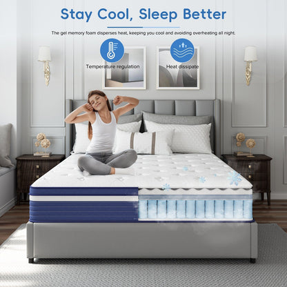 Matelas hybride à ressorts de 25 cm (10 po) SweDrea, à refroidissement et respirant, fermeté moyenne, certifié CertiPUR-US, SGS et OEKO-TEX.