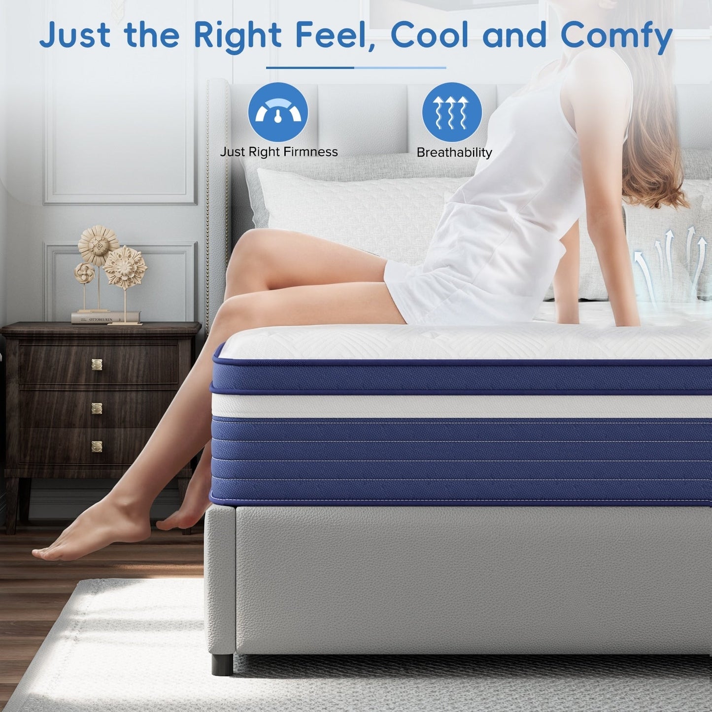 Matelas hybride à ressorts de 25 cm (10 po) SweDrea, à refroidissement et respirant, fermeté moyenne, certifié CertiPUR-US, SGS et OEKO-TEX.