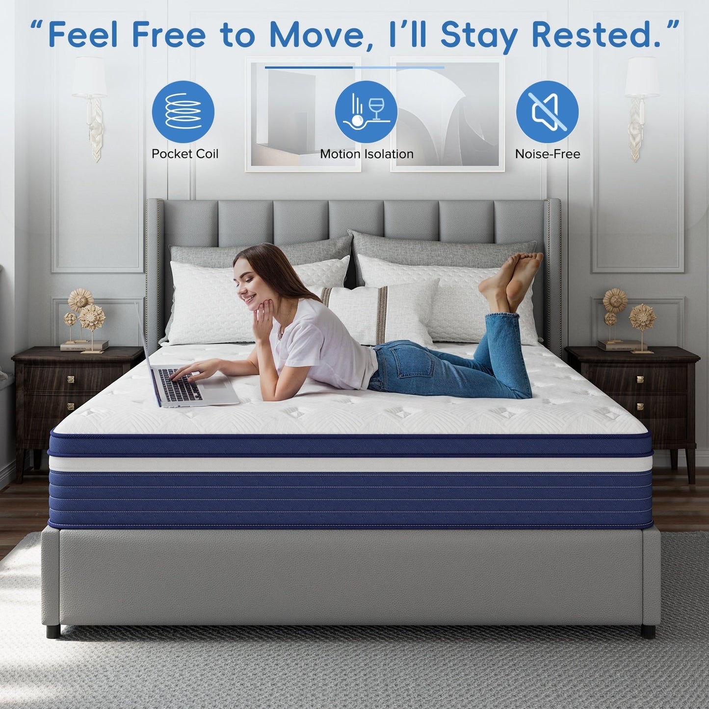 Matelas hybride à ressorts de 25 cm (10 po) SweDrea, à refroidissement et respirant, fermeté moyenne, certifié CertiPUR-US, SGS et OEKO-TEX.