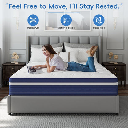 Matelas hybride à ressorts de 25 cm (10 po) SweDrea, à refroidissement et respirant, fermeté moyenne, certifié CertiPUR-US, SGS et OEKO-TEX.