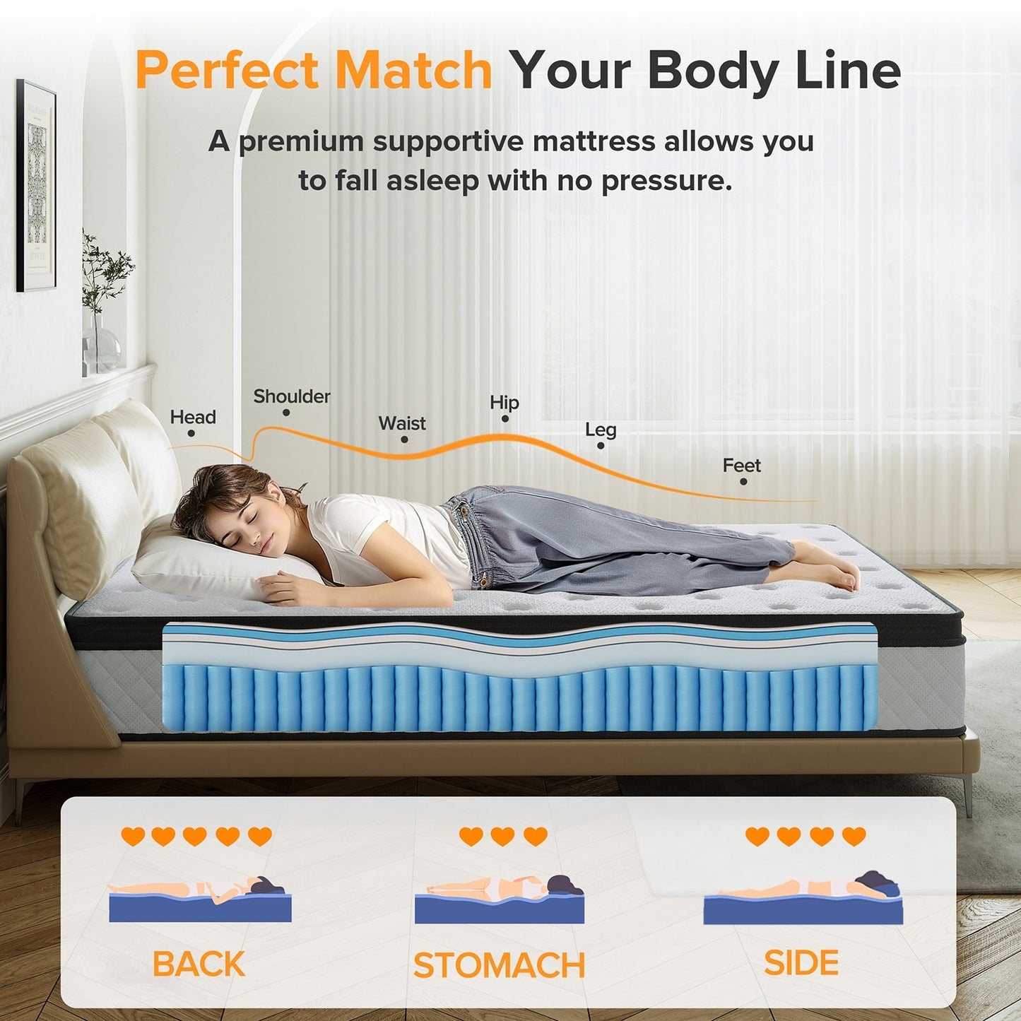 Matelas hybride en mousse à mémoire de forme ferme de 30 cm (12 po) SweDrea, certifié CertiPUR-US et Oeko-TEX, avec ressorts renforcés.