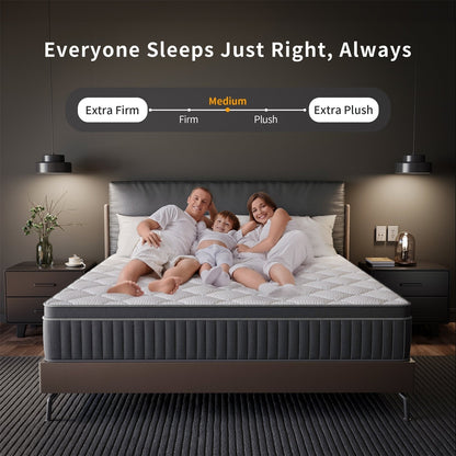 Matelas hybride à ressorts enveloppants refroidissants SweDrea de 30 cm (12 po) à fermeté moyenne, avec isolation du mouvement, certifié CertiPUR-US, SGS et OEKO-TEX.
