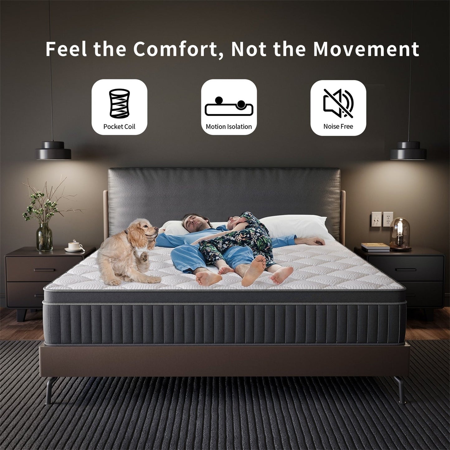 Matelas hybride à ressorts enveloppants refroidissants SweDrea de 30 cm (12 po) à fermeté moyenne, avec isolation du mouvement, certifié CertiPUR-US, SGS et OEKO-TEX.