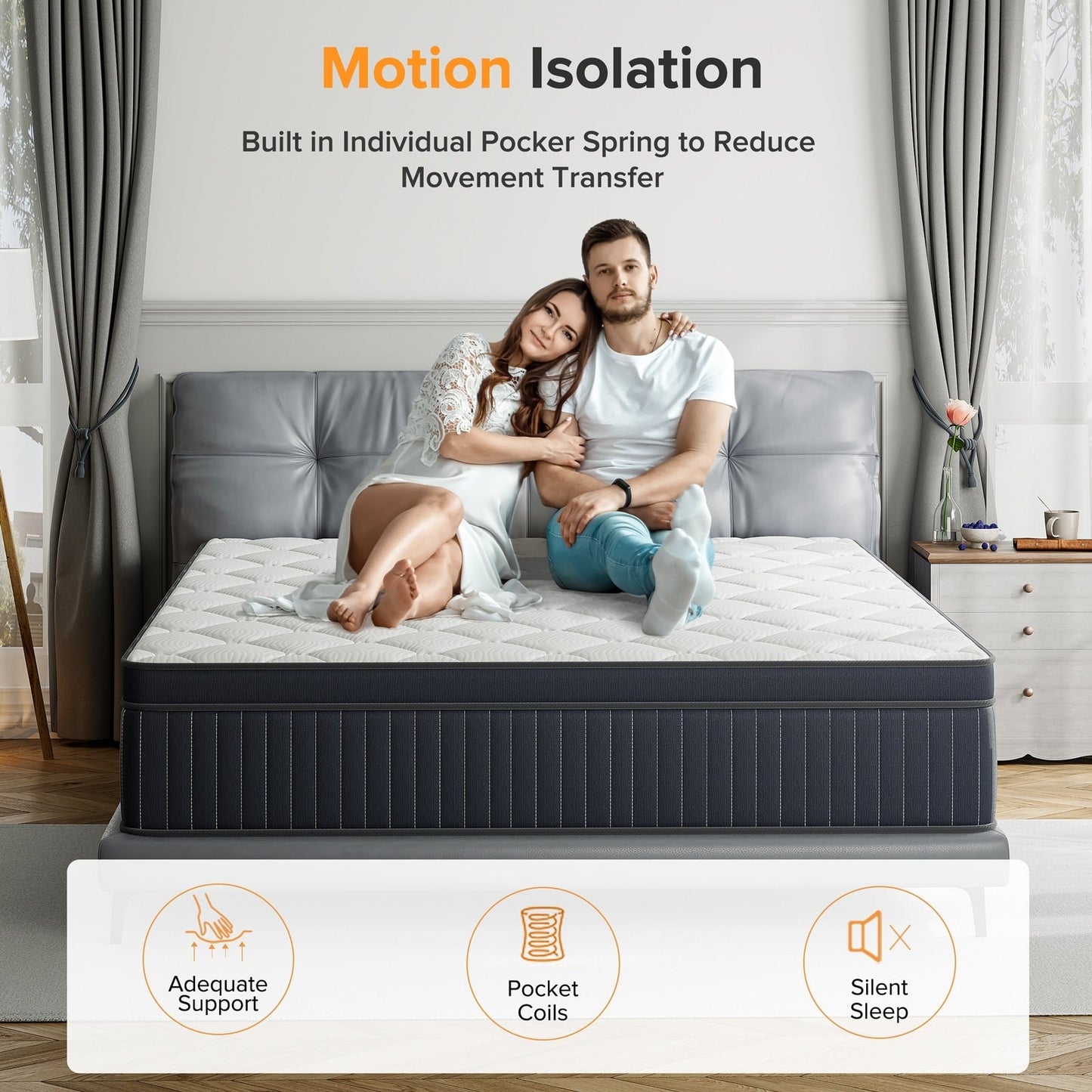 Matelas hybride SweDrea de 30 cm (12 po) avec mousse à mémoire de forme au gel, surcouche de coussin moyenne et ressorts, certifié CertiPUR-US, SGS et OEKO-TEX.