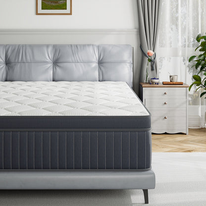 Matelas hybride SweDrea de 30 cm (12 po) avec mousse à mémoire de forme au gel, surcouche de coussin moyenne et ressorts, certifié CertiPUR-US, SGS et OEKO-TEX.