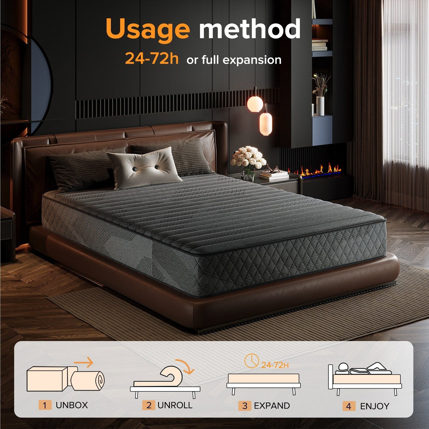 Matelas hybride en mousse à mémoire de forme avec gel, 8/12 pouces, fermeté moyenne, respirant et rafraîchissant, certifié CertiPUR-US, SGS et OEKO-TEX.