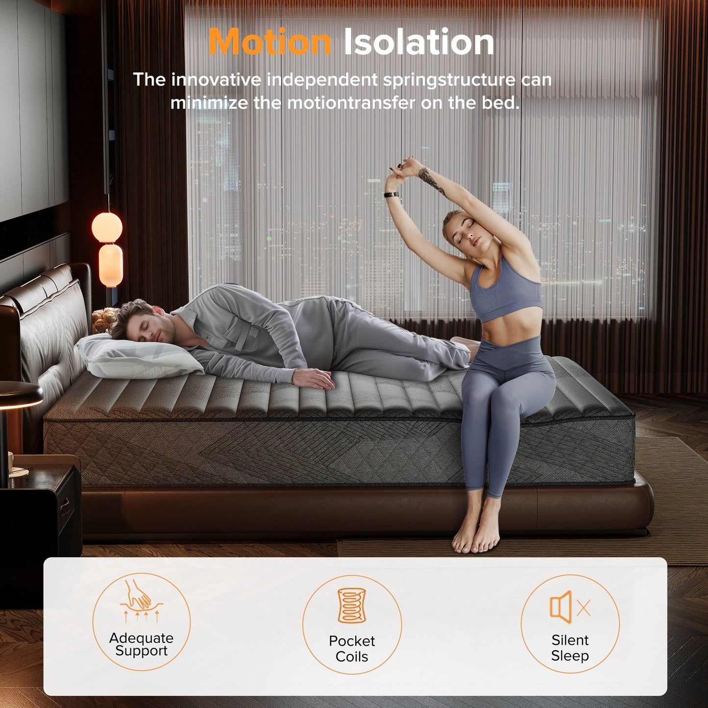 Matelas hybride en mousse à mémoire de forme avec gel, 8/12 pouces, fermeté moyenne, respirant et rafraîchissant, certifié CertiPUR-US, SGS et OEKO-TEX.