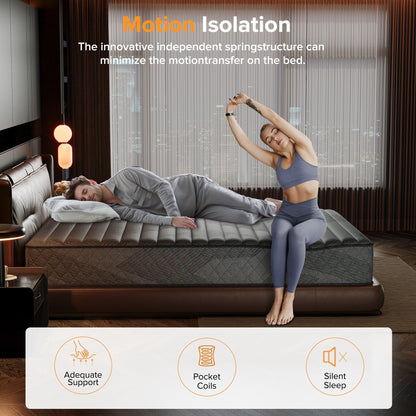 Matelas hybride en mousse à mémoire de forme avec gel, 8/12 pouces, fermeté moyenne, respirant et rafraîchissant, certifié CertiPUR-US, SGS et OEKO-TEX.