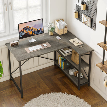 Bureau en forme de L avec étagères de rangement, bureau d'ordinateur d'angle.