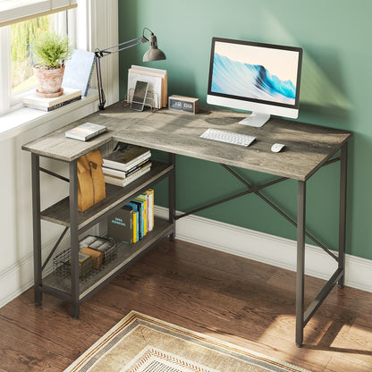Bureau en forme de L avec étagères de rangement, bureau d'ordinateur d'angle.