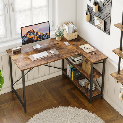 Bureau en forme de L avec étagères de rangement, bureau d'ordinateur d'angle.