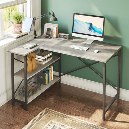 Bureau en forme de L avec étagères de rangement, bureau d'ordinateur d'angle.