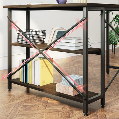 Bureau en forme de L avec étagères de rangement, bureau d'ordinateur d'angle.