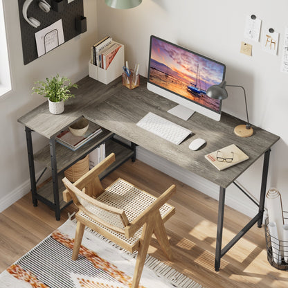 Bureau en forme de L avec étagères de rangement, bureau d'ordinateur d'angle.
