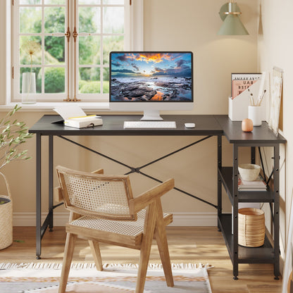 Bureau en forme de L avec étagères de rangement, bureau d'ordinateur d'angle.