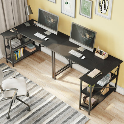 Bureau en forme de L avec étagères de rangement, bureau d'ordinateur d'angle.