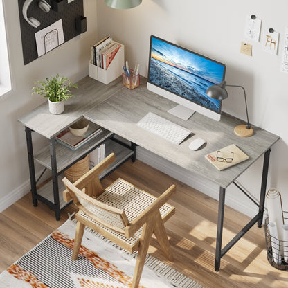 Bureau en forme de L avec étagères de rangement, bureau d'ordinateur d'angle.