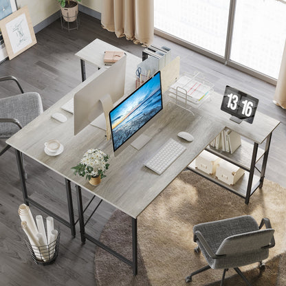 Bureau en forme de L avec étagères de rangement, bureau d'ordinateur d'angle.