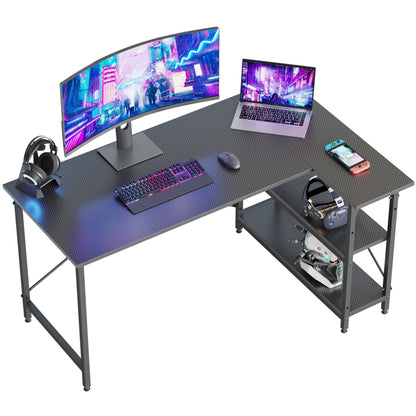 Bureau en forme de L avec étagères de rangement, bureau d'ordinateur d'angle.