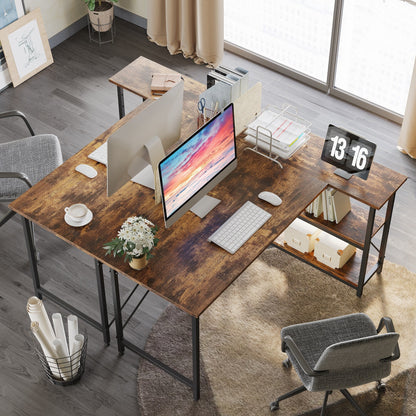 Bureau en forme de L avec étagères de rangement, bureau d'ordinateur d'angle.