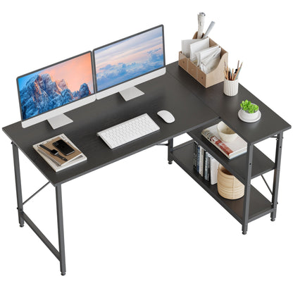 Bureau en forme de L avec étagères de rangement, bureau d'ordinateur d'angle.