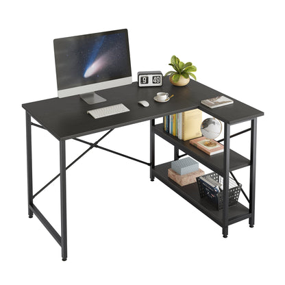 Bureau en forme de L avec étagères de rangement, bureau d'ordinateur d'angle.