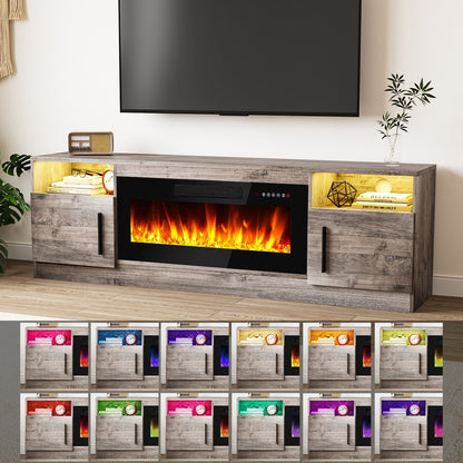 Meuble TV avec foyer électrique Bossin 70, foyer électrique de 36 pouces, meuble TV pour téléviseurs jusqu'à 80 pouces, éclairage LED à 16 couleurs/centre de divertissement