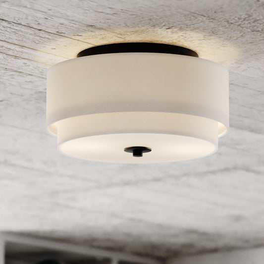Luminaire à suspension à montage au plafond de style moderne du milieu du siècle de Burnaby avec abat-jour blanc en lin.