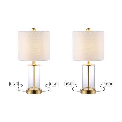 Lampe de table LED Cabell 21 en verre, moderne et contemporaine, avec port de charge USB, bronze vieilli (lot de 2) par JONATHAN Y