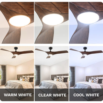 Ventilateur de plafond avec éclairage, ventilateur de plafond 52 pouces avec télécommande, LED à intensité variable et température à trois couleurs.
