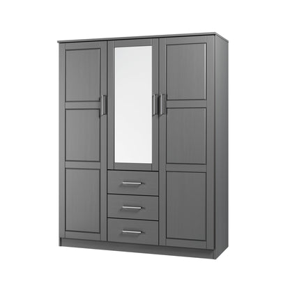 Palace Imports Armoire à 3 portes Cosmo en bois massif 100 % avec portes en bois massif ou en miroir