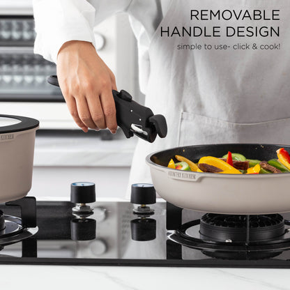 Service de cuisine Country Kitchen 16 pièces pour camping-car, céramique, avec poignées amovibles, compatible avec le four.