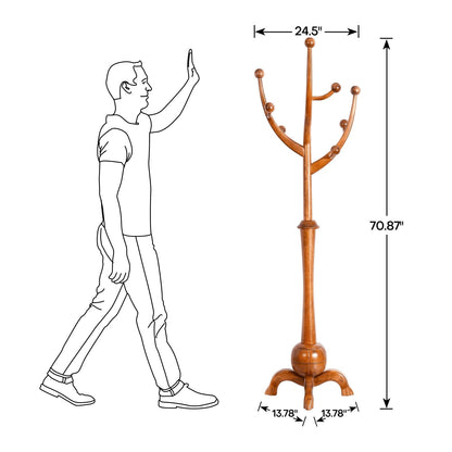 Porte-manteau sur pied en bois de caoutchouc en forme de branche d'arbre avec 8 crochets - 62,2 cm (l) x 179,5 cm (h)