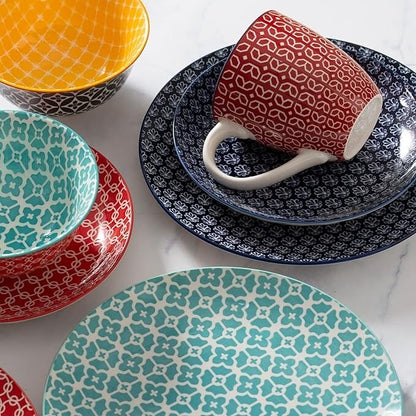 Service de vaisselle en céramique DOWAN, ensemble de 16 pièces pour 4 personnes, assiettes et bols décoratifs.