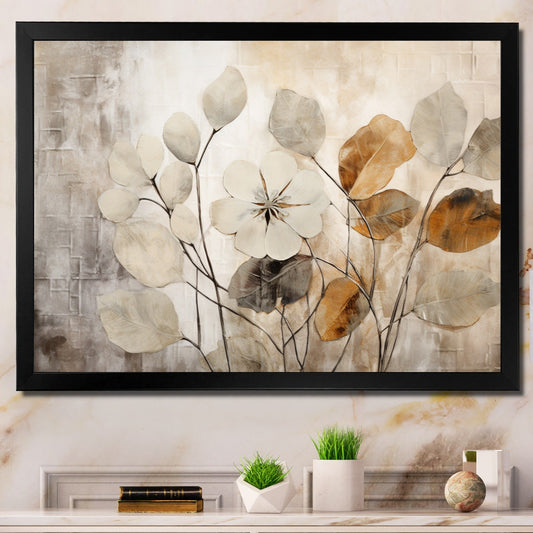 Designart Beige Botanical Impressions III Impression sur toile encadrée d'art abstrait botanique